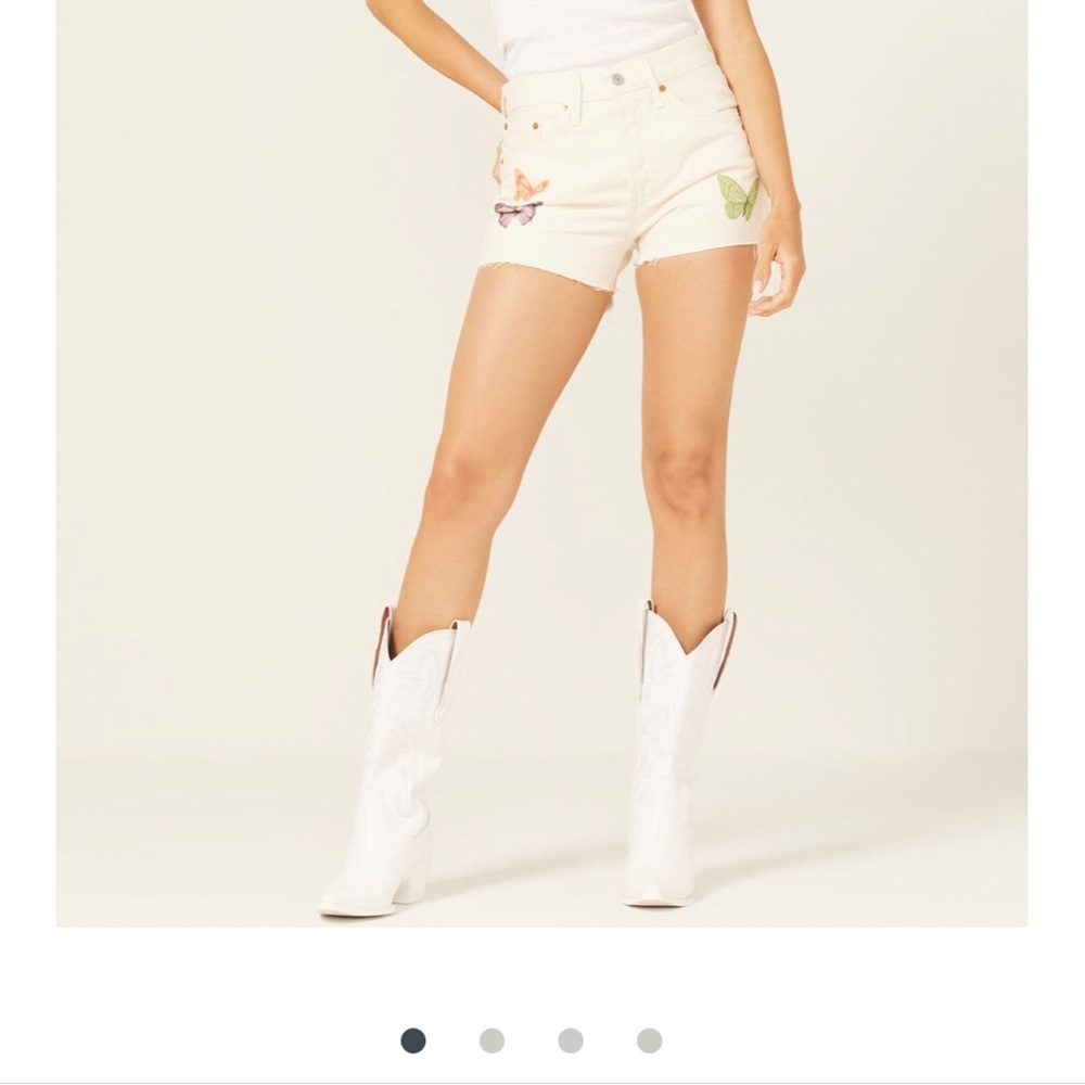 Levi 501 button fly butterfly  high rise white denim cutoffs